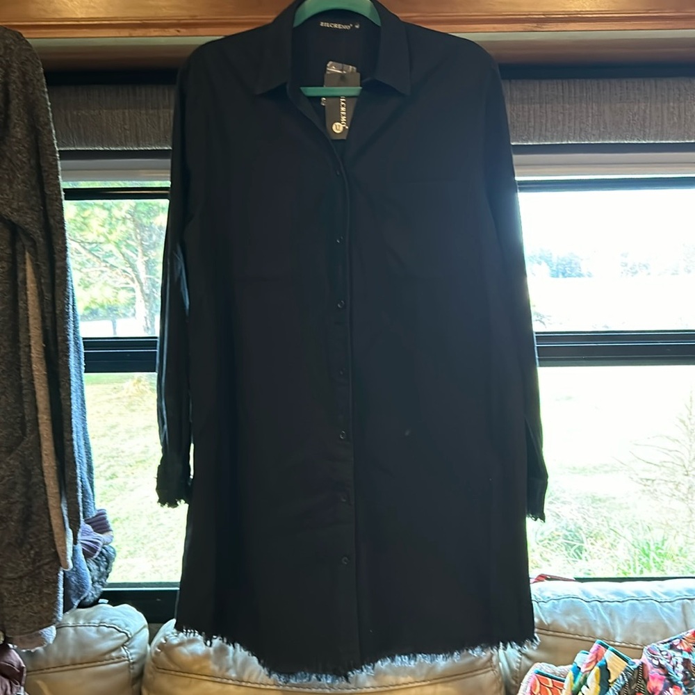 NWT women’s long sleeve button denim dress size XL by Zilcremo color-black